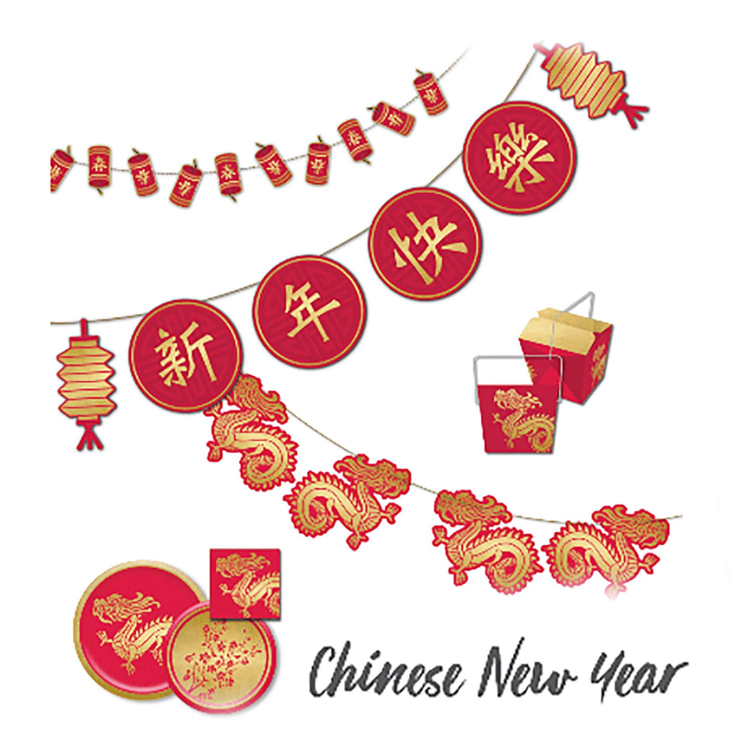Chinese New Year Paper Plates | Chinese New Year Party Supplies - Lunar New Year 2023 - Year of the Rabbit - Lunar New Year Festival