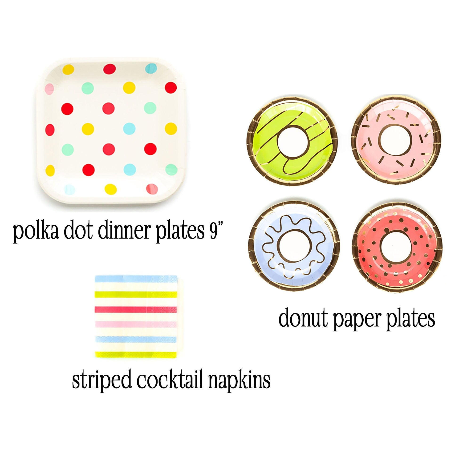 Paper Cocktail Napkins | Donut Party Supplies - Striped Napkins - Colored Paper Napkins - Decorative Napkins - Donut Themed Birthday Napkins