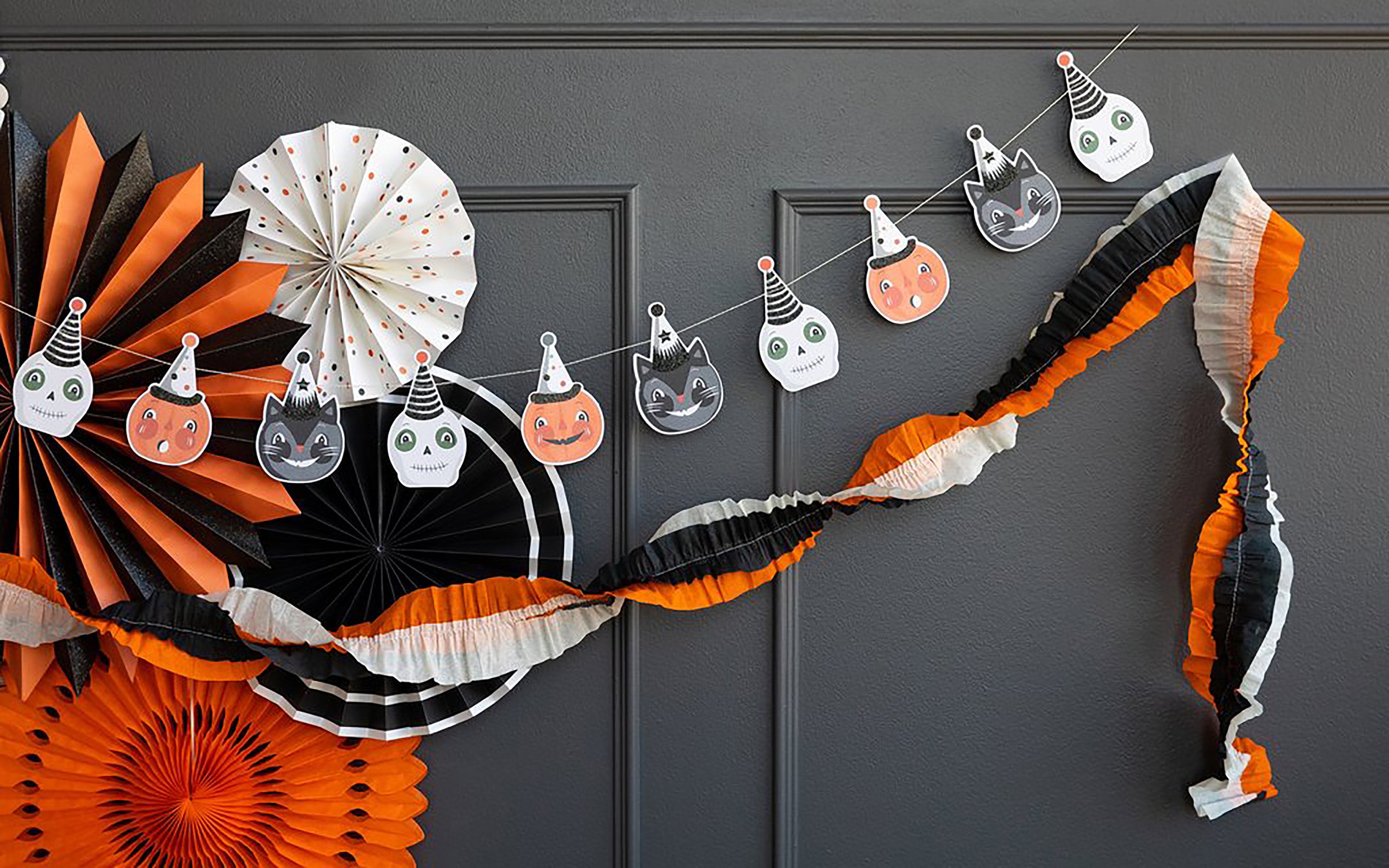 Halloween Party Banner | Vintage Halloween Decor - Retro Halloween Decorations - Pumpkin Garland - Skull Garland - Halloween Black Cat Decor