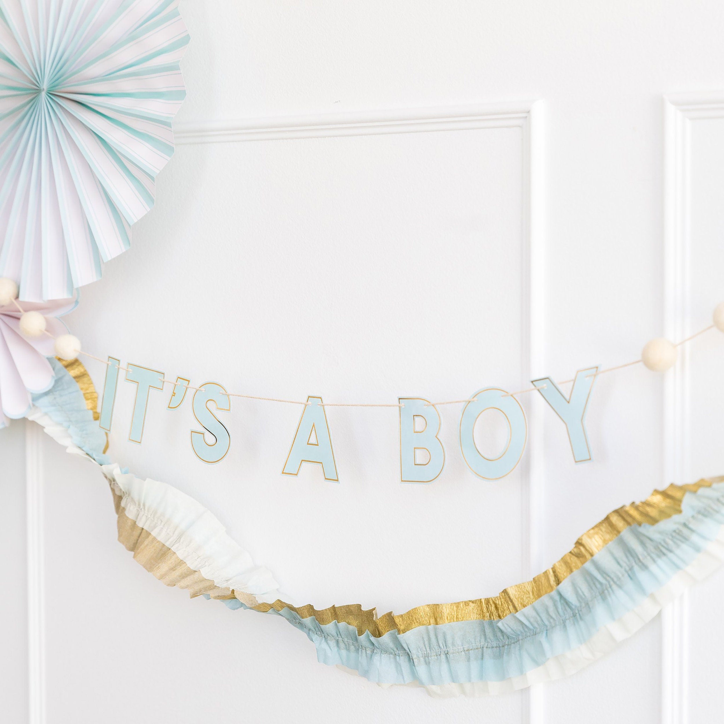 Blue Ruffled Crepe Paper Streamer | Baby Boy Shower Decorations - Blue Baby Shower - Boy Baby Shower Decorations - Baby Blue Shower Decor