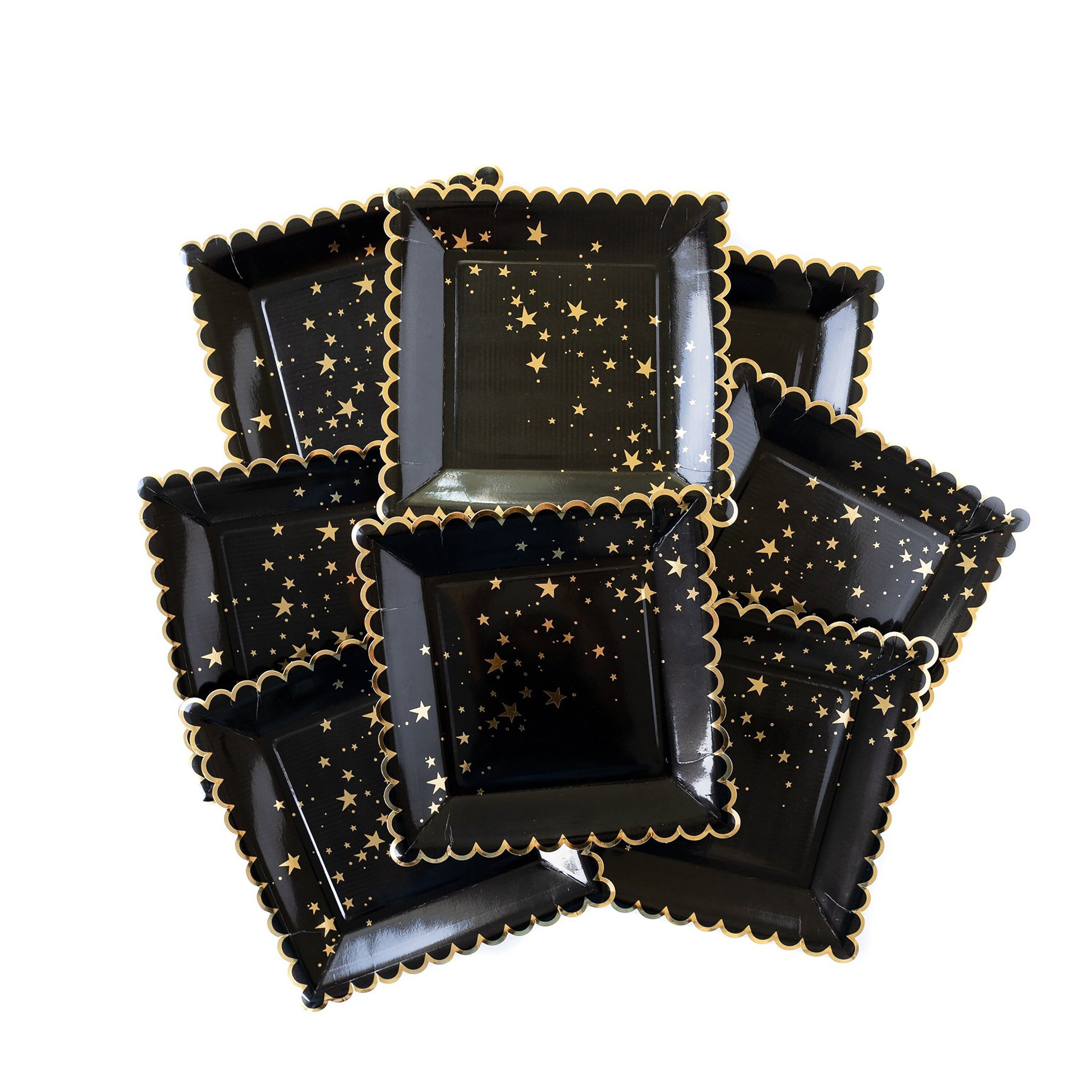 Star Paper Plates | Halloween Paper Plates - Black and Gold Paper Plate - Gold Star Paper Plate - Halloween Dinner Plates - Halloween Plates