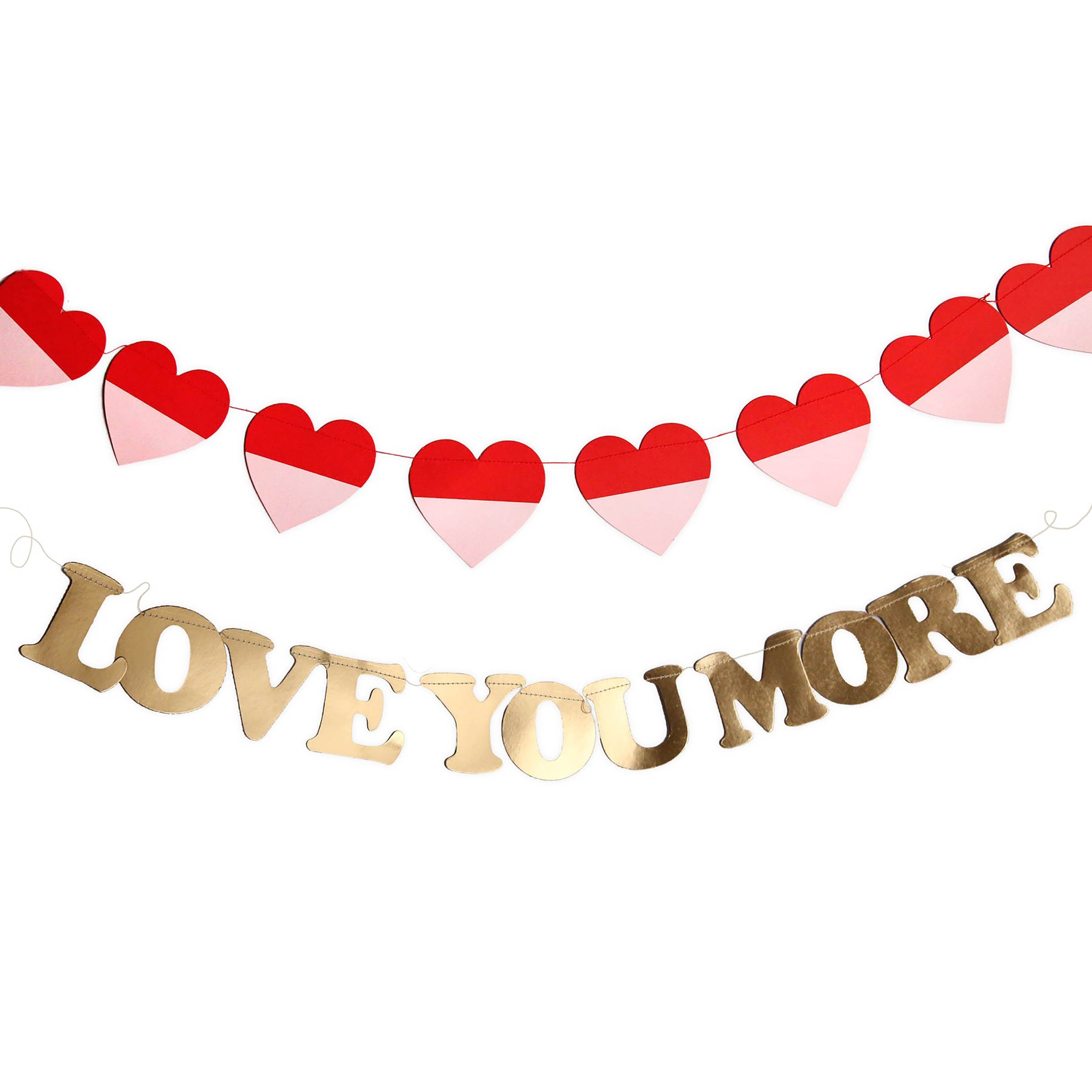 Love You More & Heart Banner | Valentine's Day Banner - Valentine's Day Decoration - Valentine's Day Party - Love Banner - Heart Party Decor