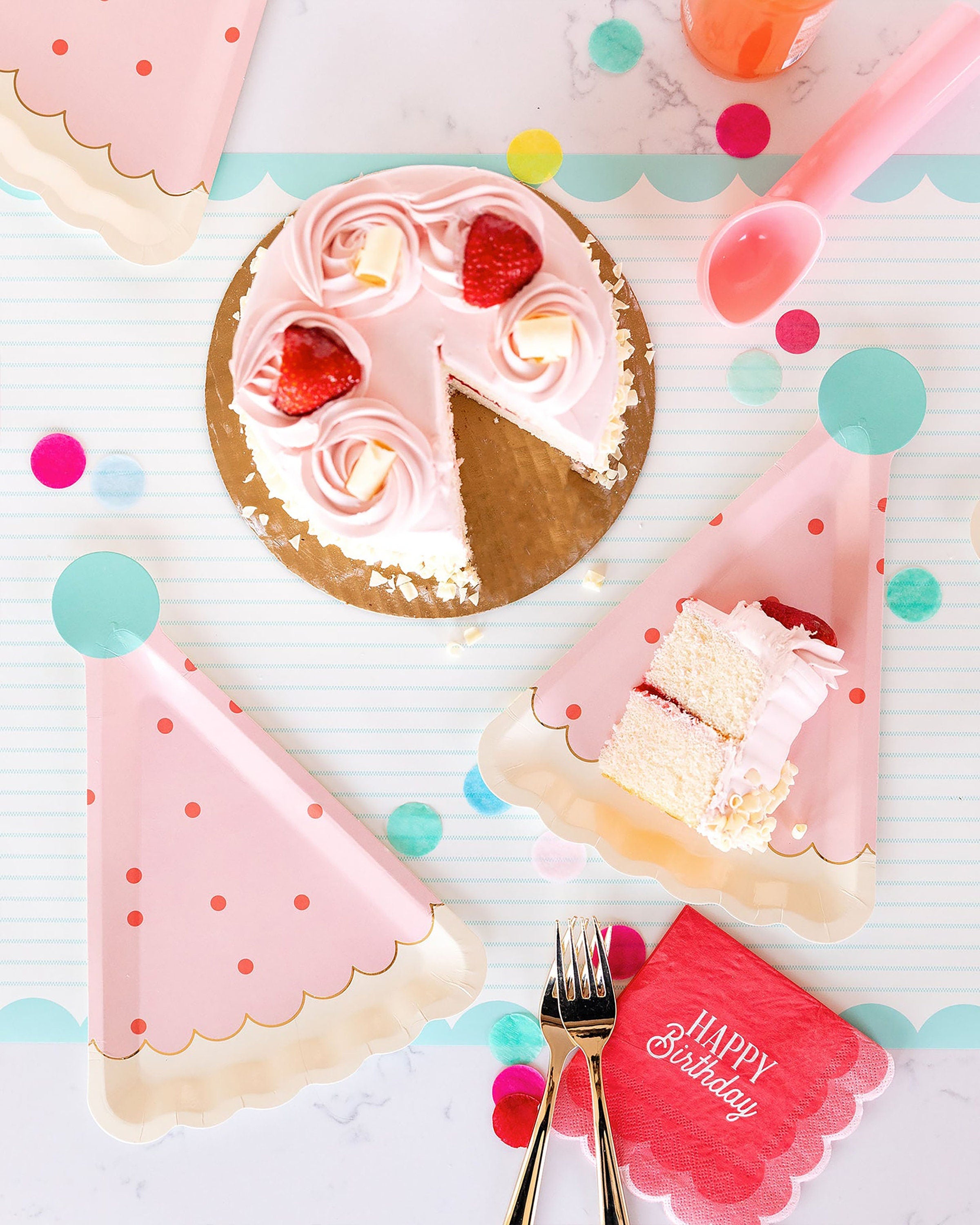 Birthday Napkins | Happy Birthday Napkins - Pink Birthday Party - Pink Napkin - Pink Paper Napkin - Pink Cocktail Napkin - Scalloped Napkins