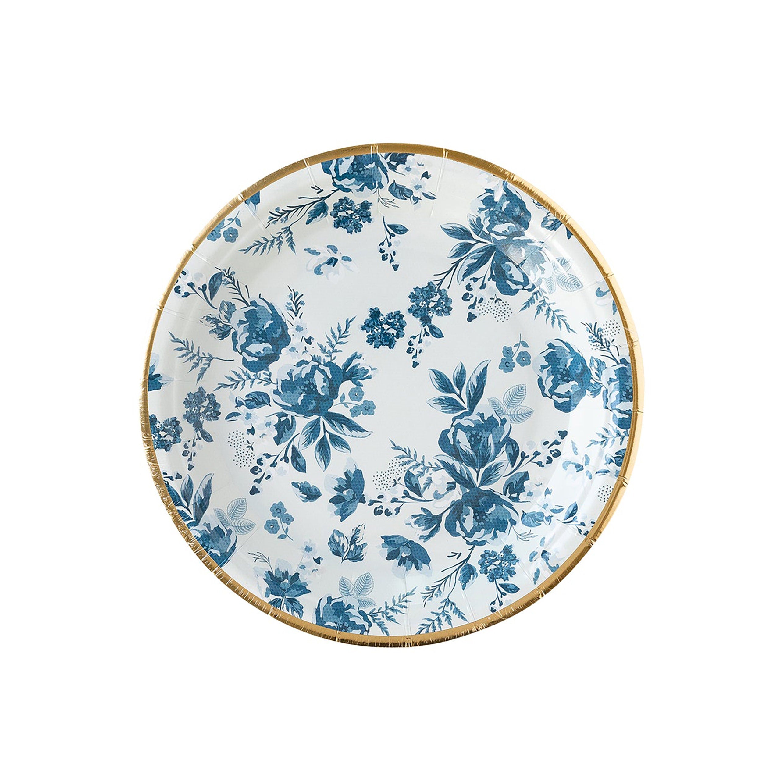 Blue Floral Paper Plates | Floral Paper Plates - Bridal Shower Plates - Tea Party Plates - Blue Paper Plates - 4th of July Party