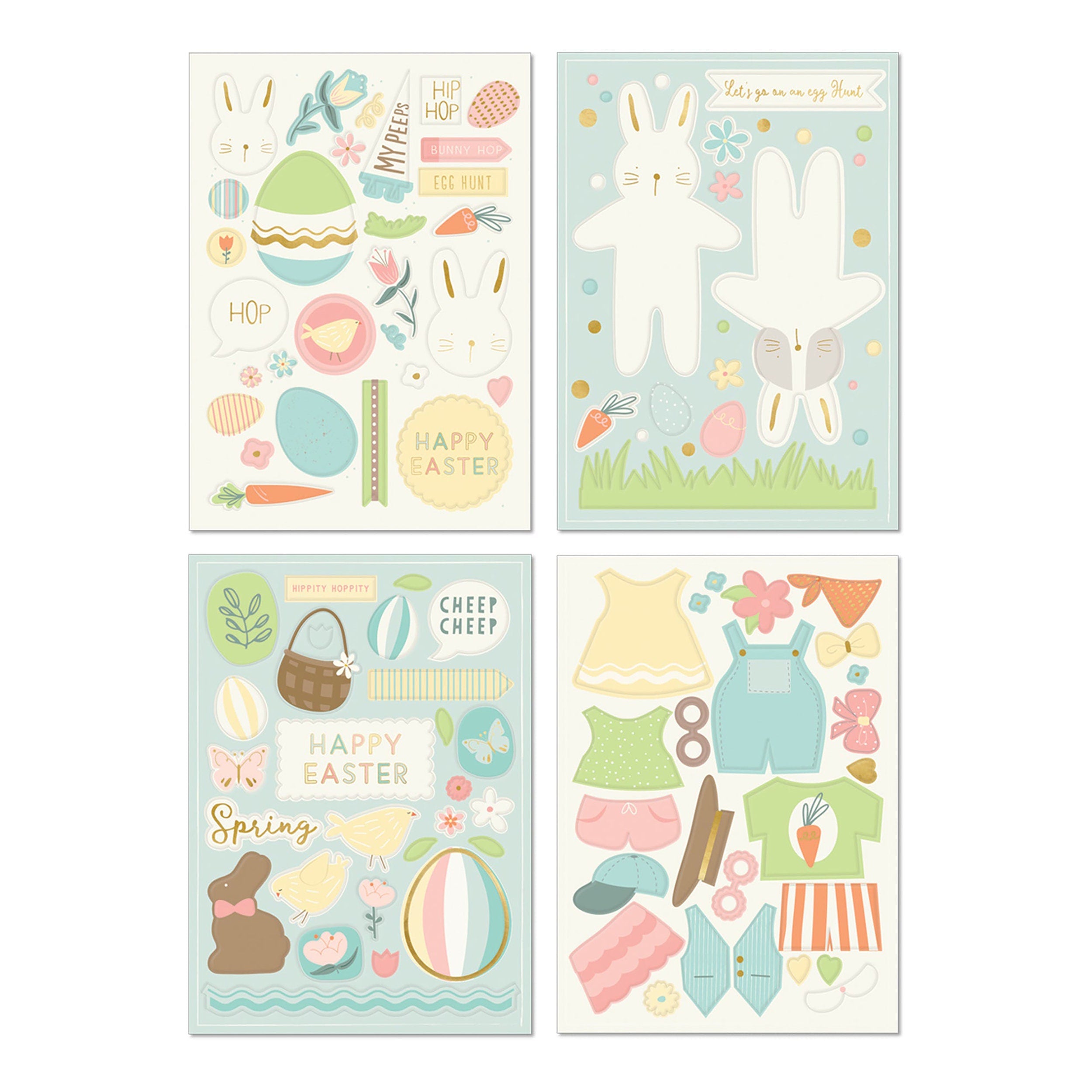 Easter Stickers | Bunny Paper Dolls - Cute Bunny Stickers - Easter Bunny Stickers - Easter Sticker Sheets - Easter Supplies - Easter Basket