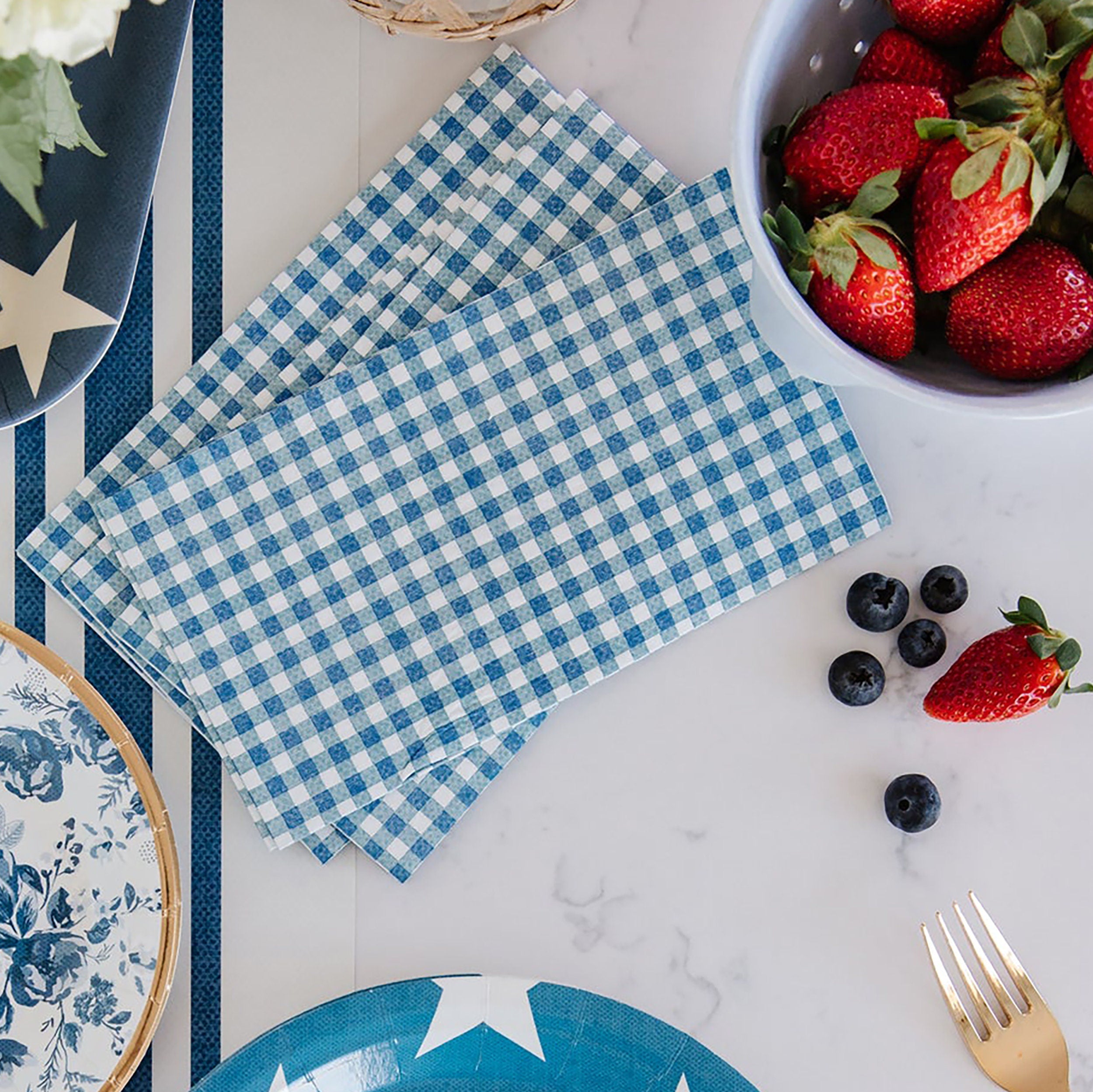 Blue Gingham Paper Napkins | Paper Gingham Napkin - Blue Theme Party - Blue Paper Napkins - 4th of July Party - Blue Gingham Party Supplies