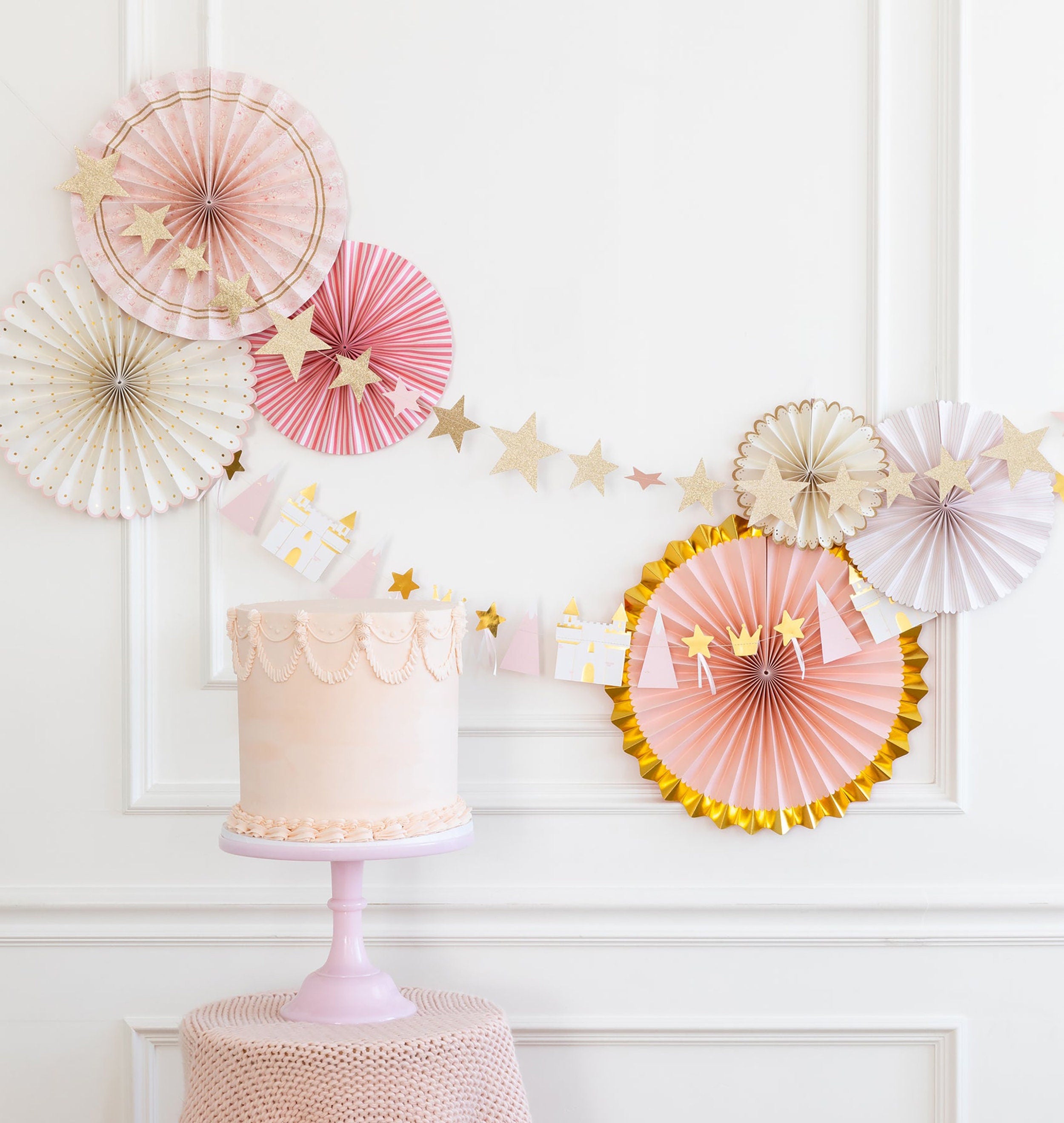 Princess Birthday Party Decorations | Party Fan Decorations - Princess Tea Party  - Pink and Gold Baby Shower - Princess Party Decorations