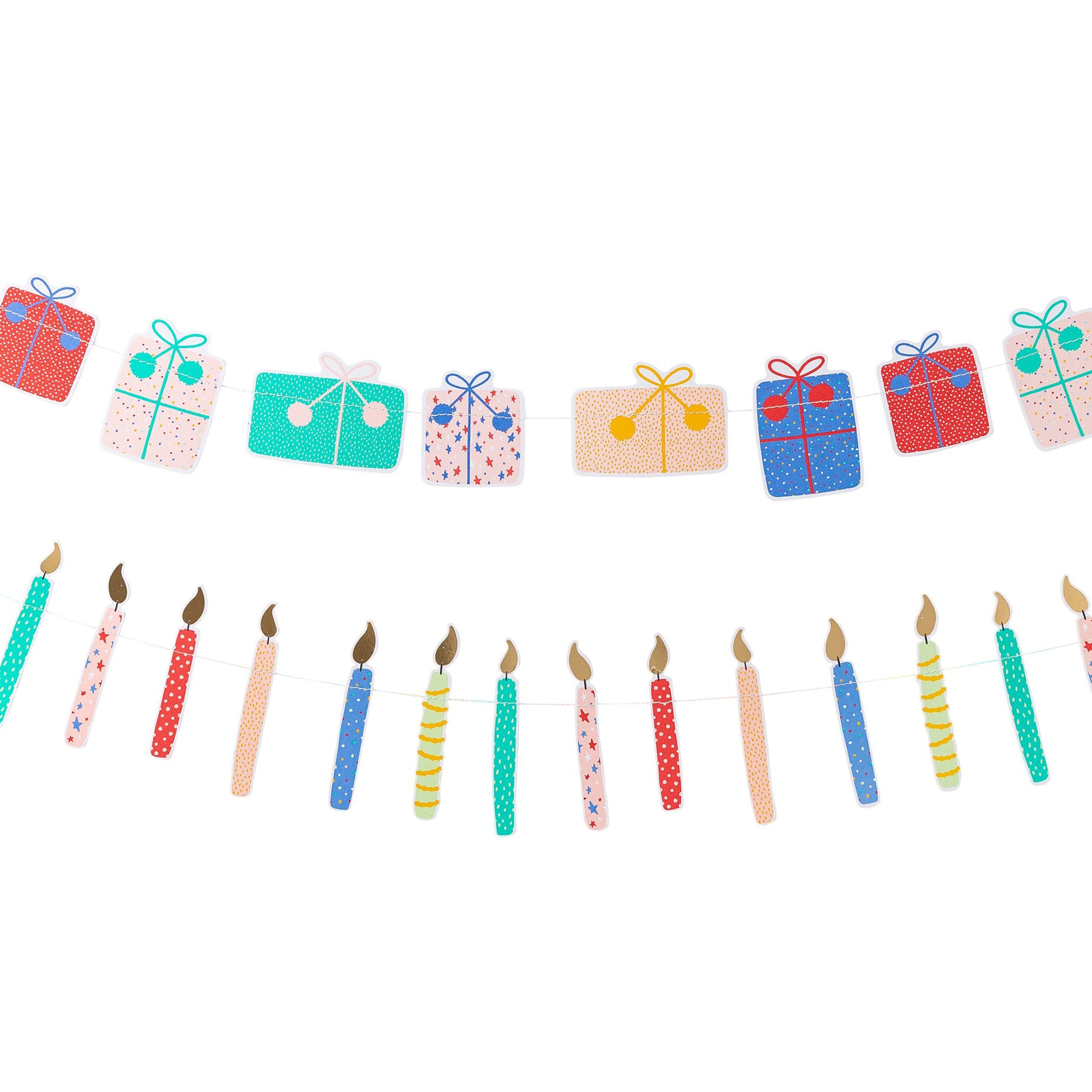 Birthday Party Banners | Hanging Party Decorations - Birthday Decorations - Birthday Candle Decoration - Paper Garland - Birthday Banner