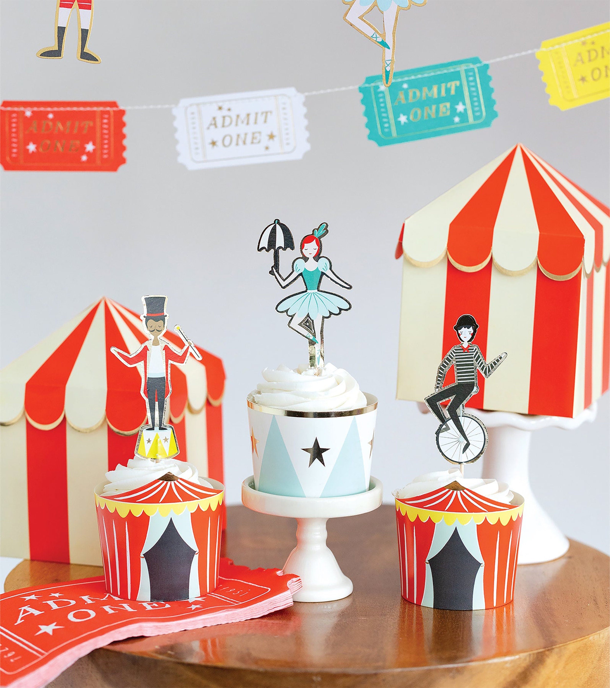 Circus Party - Paper Baking Cups & Circus Cupcake Toppers | Carnival Birthday Party - Circus Party Supplies - Circus Theme Party