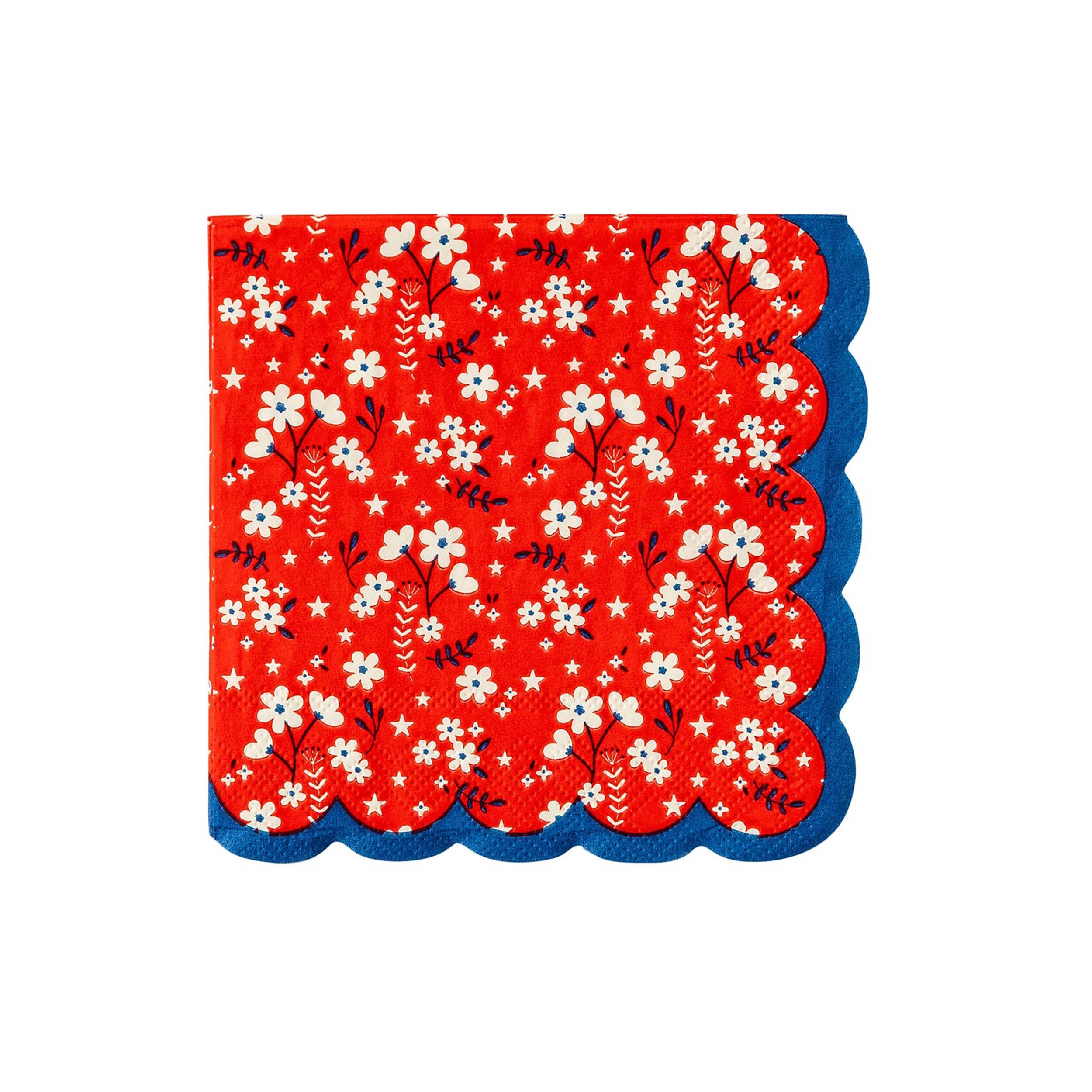 Paper Floral Napkins | Americana Theme Party - Red Paper Napkin - Decorative Napkin - Patriotic Napkins - 4th of July Party - Flower Napkins