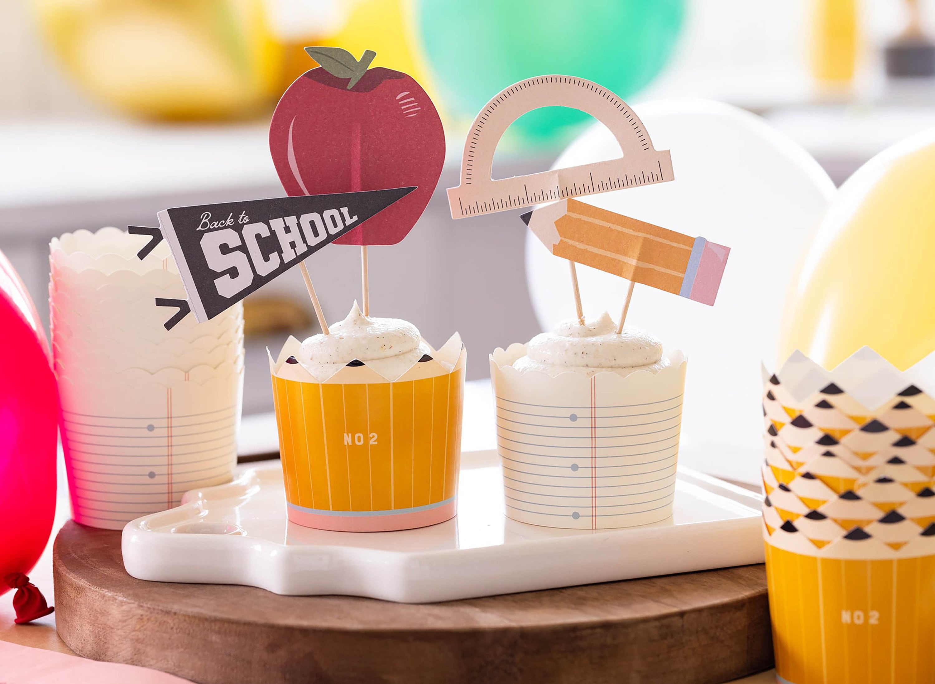 Paper Baking Cups - Cupcake Toppers - School Party - Back to School Party Ideas - First Day of Kindergarten - Classroom Party
