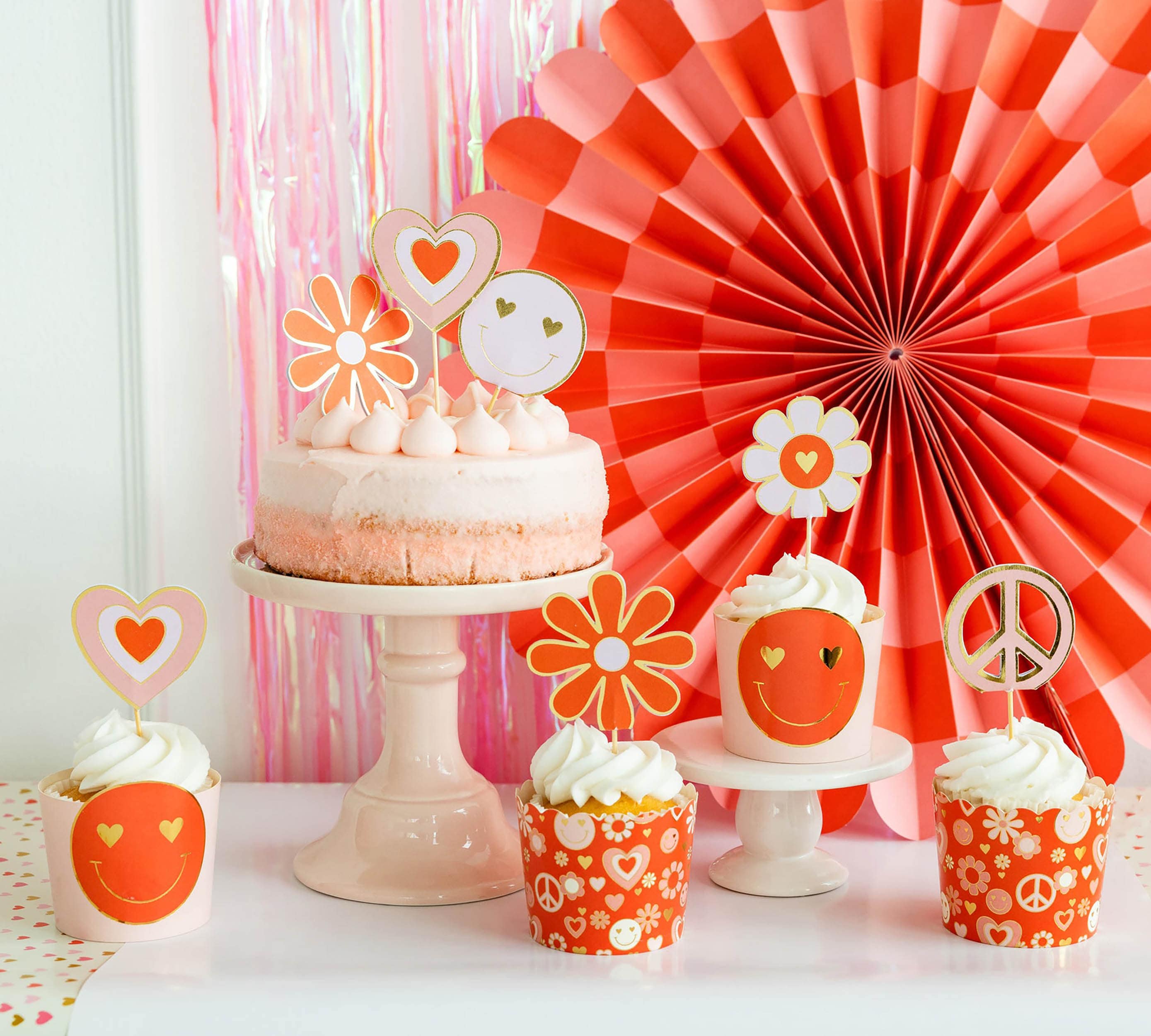 Valentines Day Cupcake Toppers & Baking Cups | Groovy Cupcake Toppers - Groovy Party - 1970s Party - Groovy Birthday Party