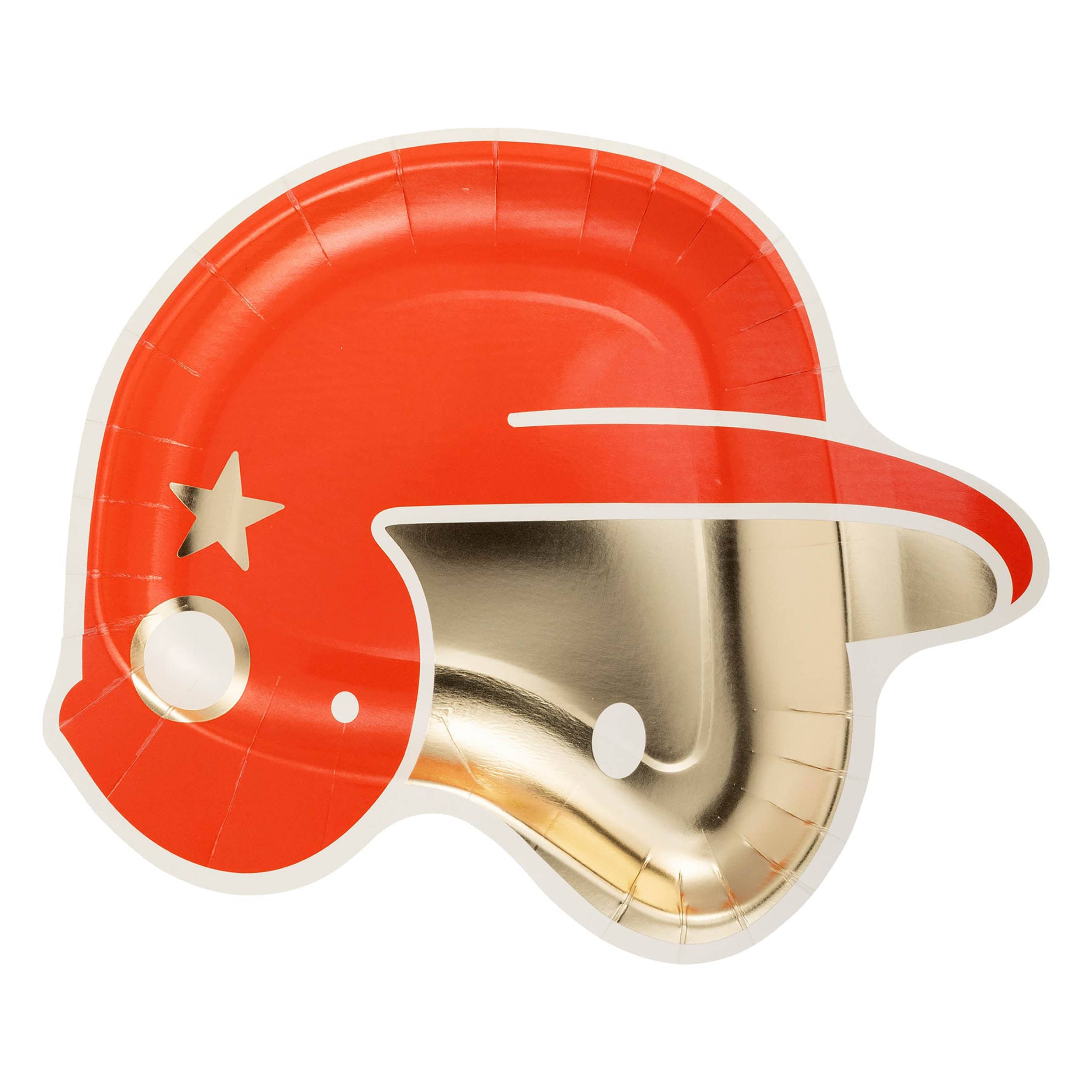 Red & Gold Baseball Helmet Paper Plate - Great For Baseball Birthday Parties