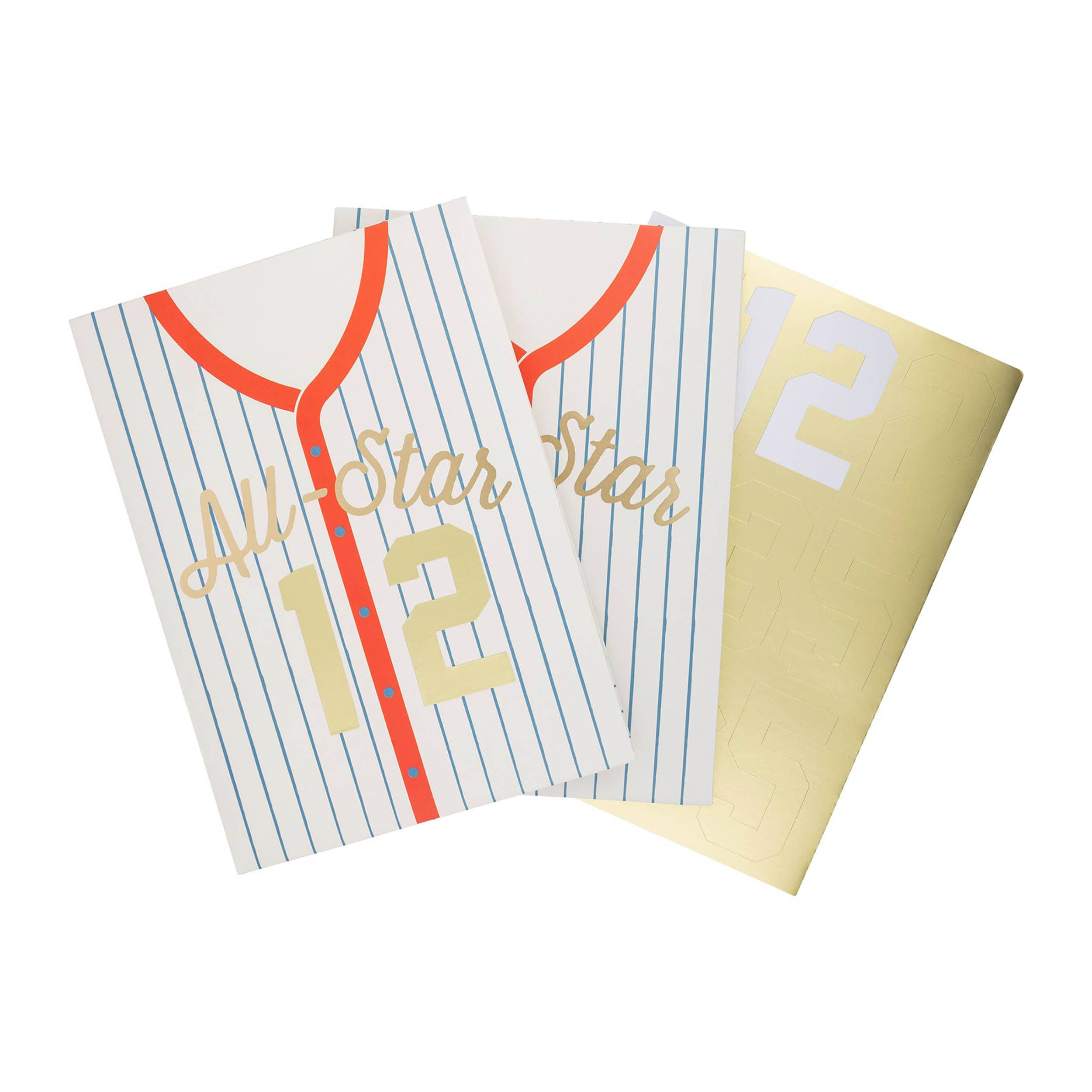 Three Unique Designs - Baseball Jersey Party Favor Bags - Customize with Gold Numbered Sticker Sheets - Striped Jersey that reads &quot;All Stars&quot;