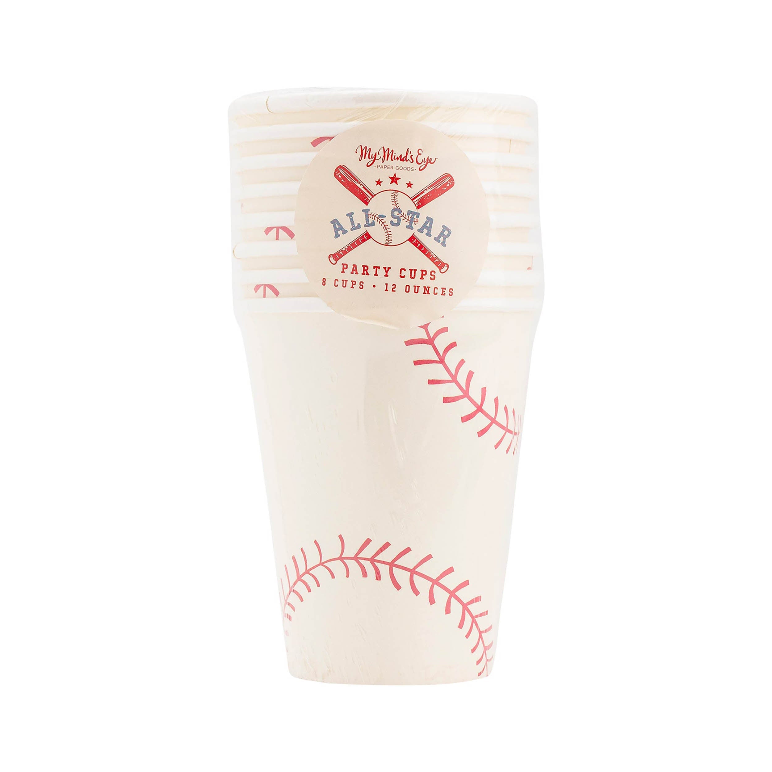 Set of 8 paper cups for a Baseball Birthday Party - Holds 12 ounces