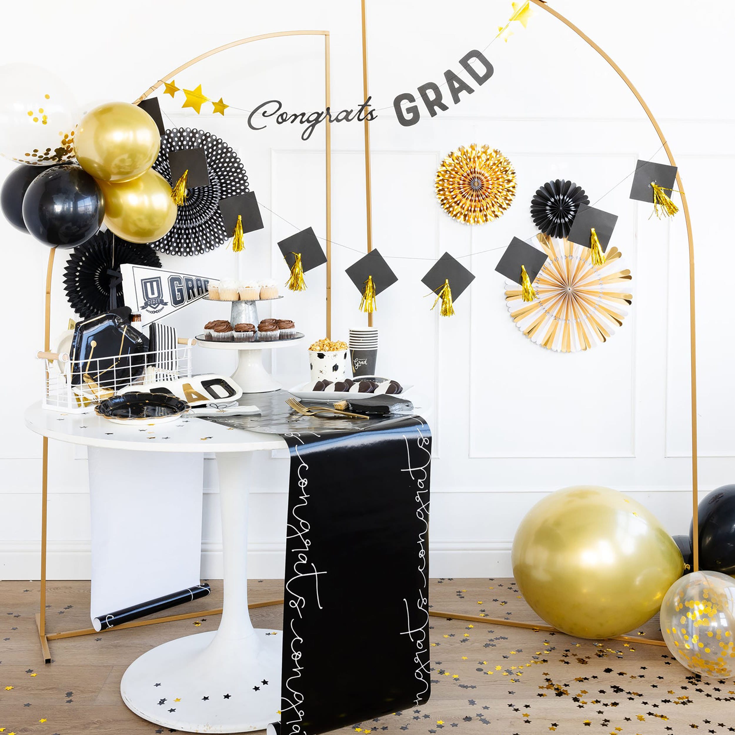 Graduation party Decorations and Supplies - with balloons, table runner, party banners, plates, napkins