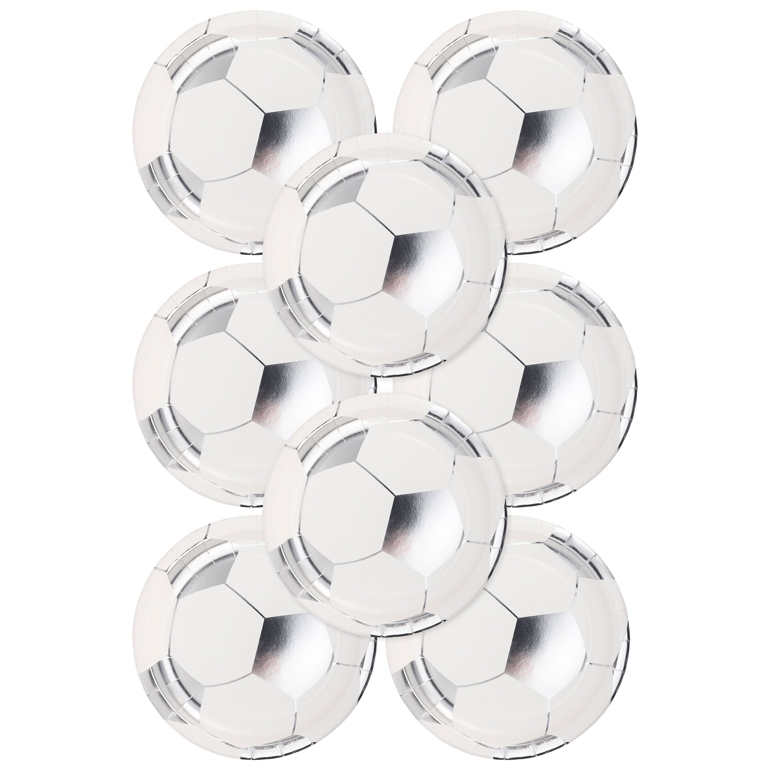 Soccer Party Plates - Small Round Party Plates accented in silver foil