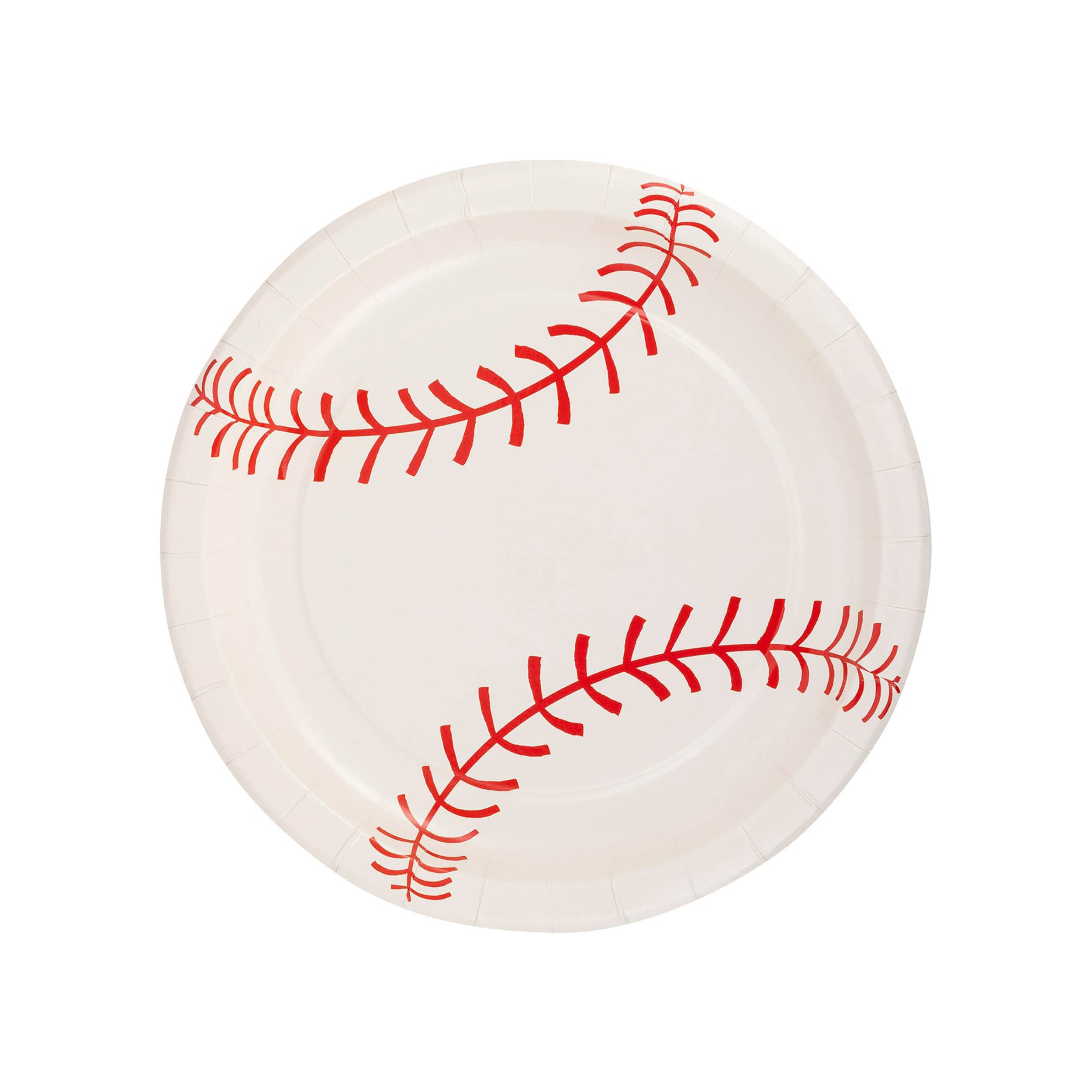 Baseball Party Paper Plates - Round Plate that looks like a baseball with red stitching