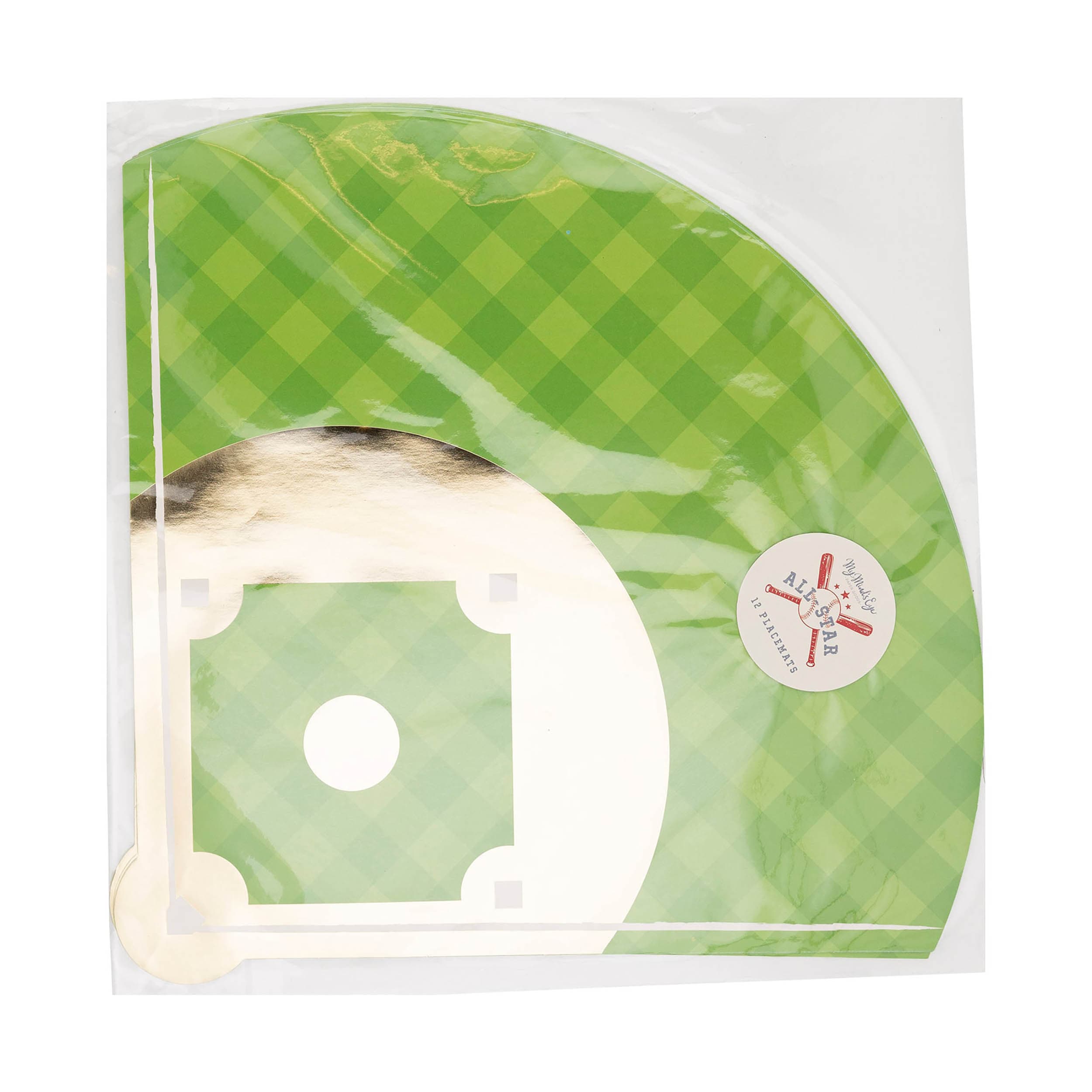 Baseball Party Paper Placemats. Baseball Diamond Field of Dreams in plastic clear packaging