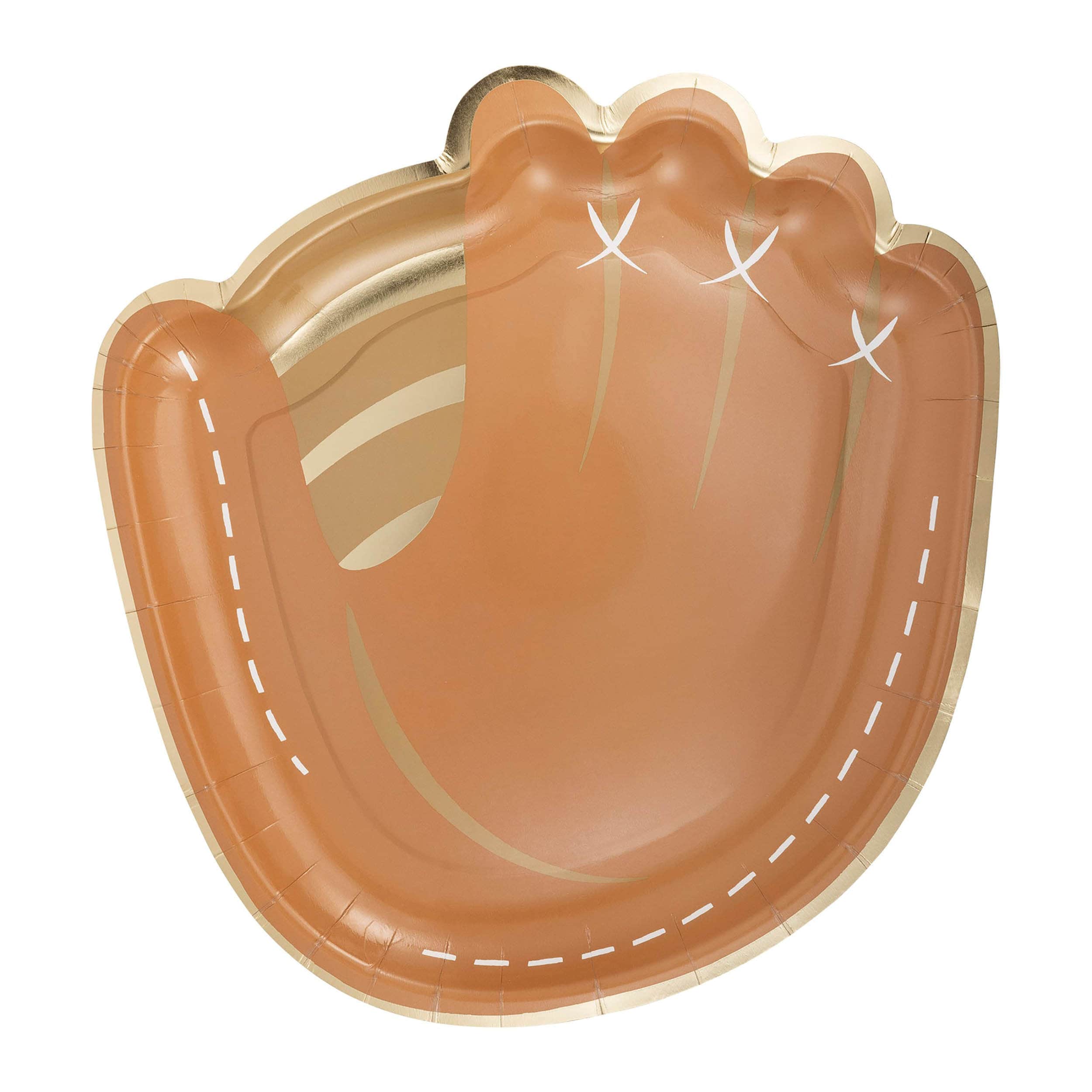 Baseball Glove / Mitt Shaped Party Plate for a Baseball Themed Party - Shaped like a Baseball Glove with Gold Foil Embellishments