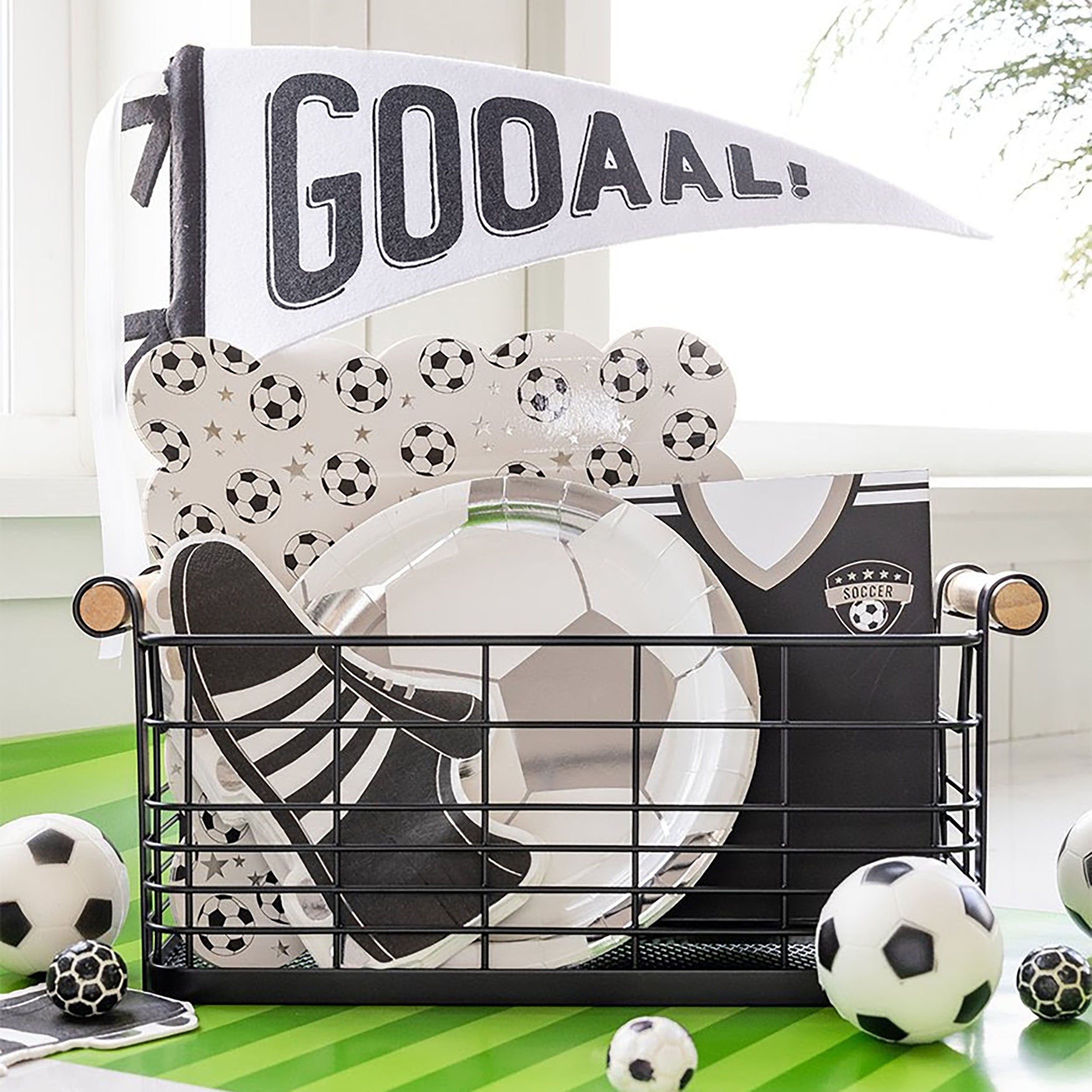 Soccer Party Supplies, Plates, Napkins, Party Favors, Goal Pennant Flag