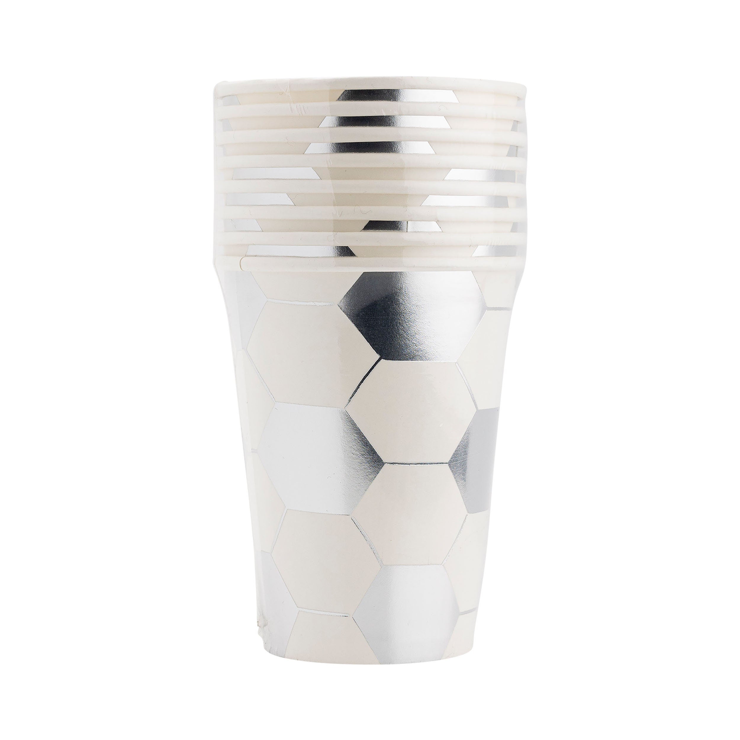 Soccer Party Paper Cups - They look like a soccer ball with silver foil