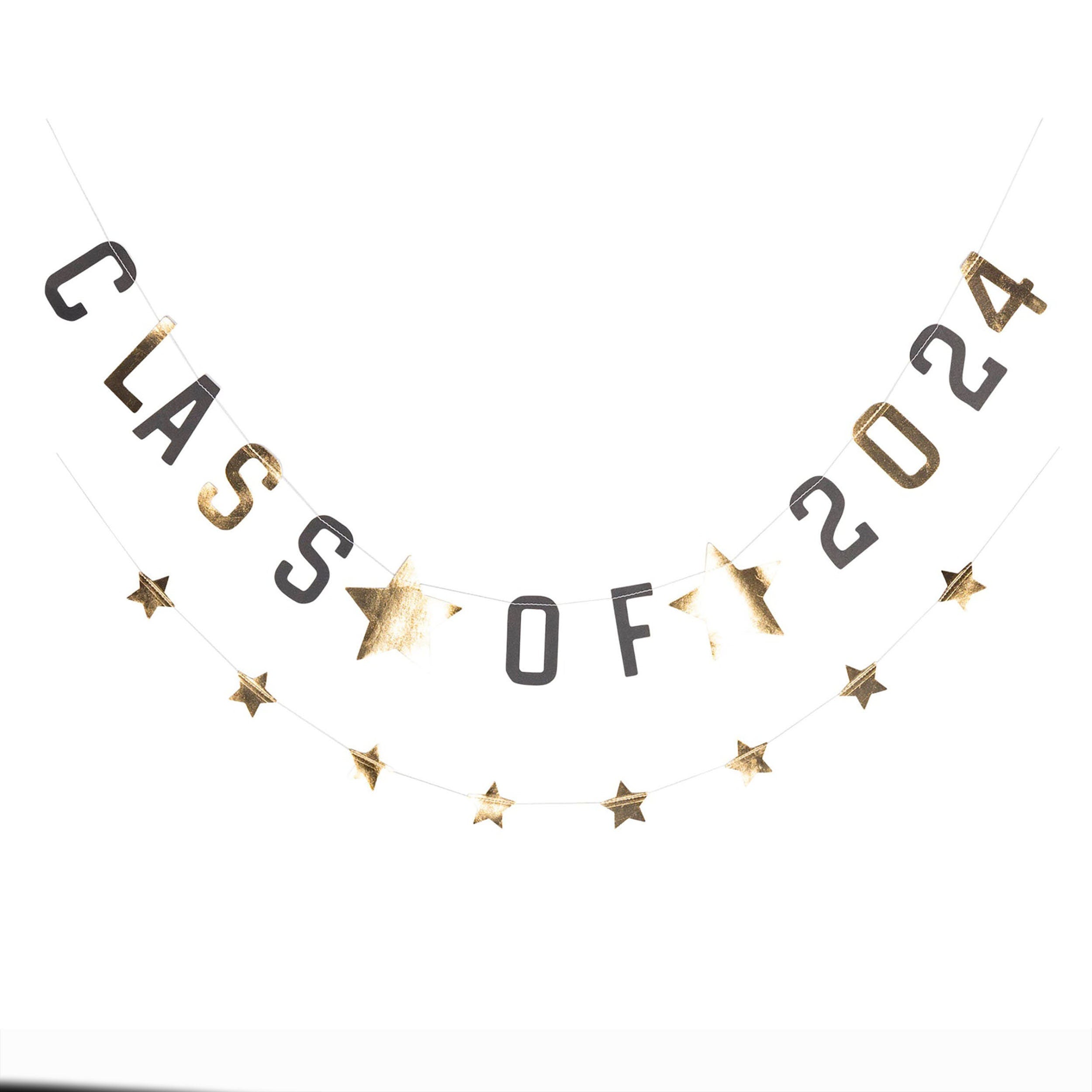 Grad Party Decorations - Gold Party Banners - Class of 2024 & Gold Stars